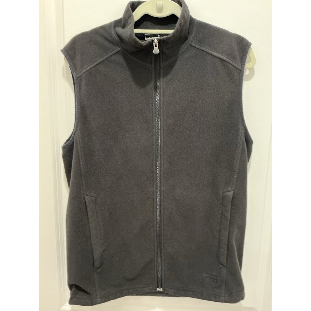 REI Fleece Vest Medium Mens Black  Zip Pockets Toggle Adjuster At Bottom